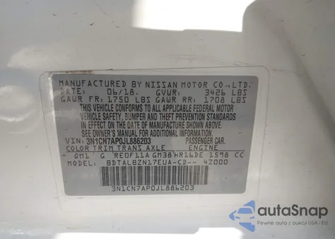 2018 Nissan Versa 1.6 Sv from USA, damaged, VIN 3N1CN7AP0JL886203